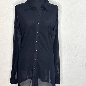 Black Sheer Long-Sleeve Shirt